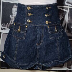 High Waist Denim Shorts 6 Button Closure